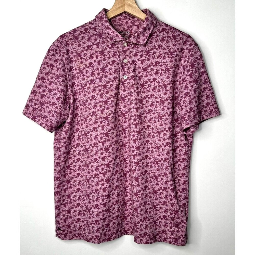 Untuckit Mens Polo Shirt Floral Pima Cotton Gondola Pinkish Purple Size Medium